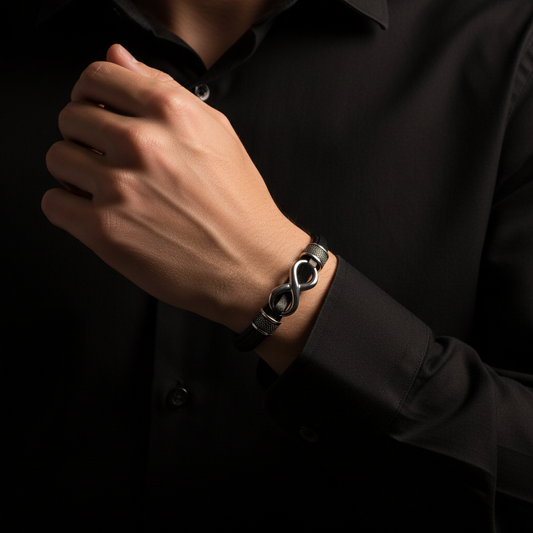 Infinity Leather Bracelet worn