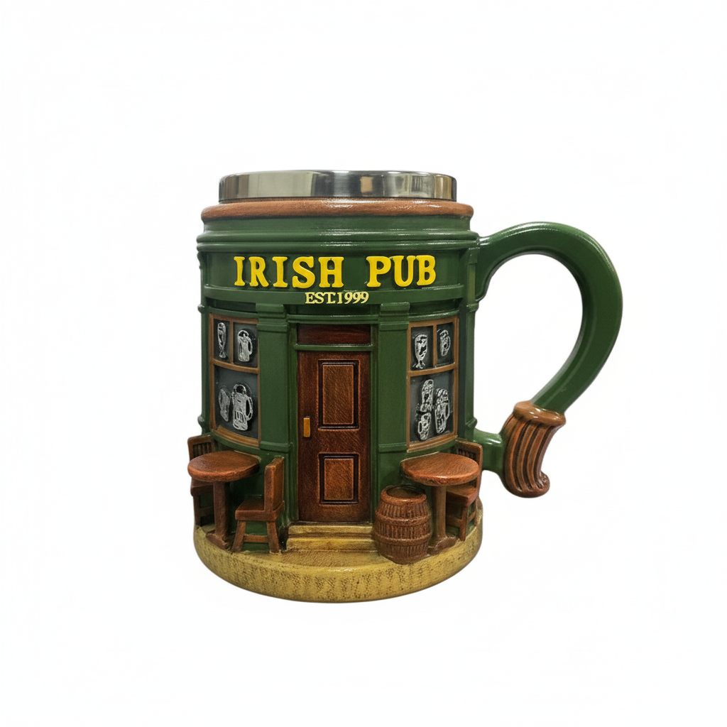 Irish Pub 3D Resin Mug - Vintage Bar Design Beer Cup