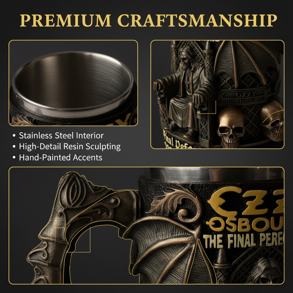Ozzy Osbourne 3D Gothic Skull Mug - The Final Performance | Heavy Metal Coffee Cup