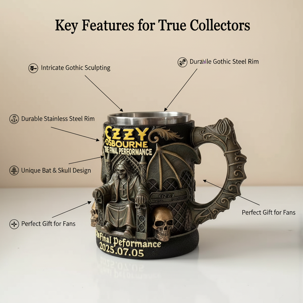 Ozzy Osbourne 3D Gothic Skull Mug - The Final Performance | Heavy Metal Coffee Cup