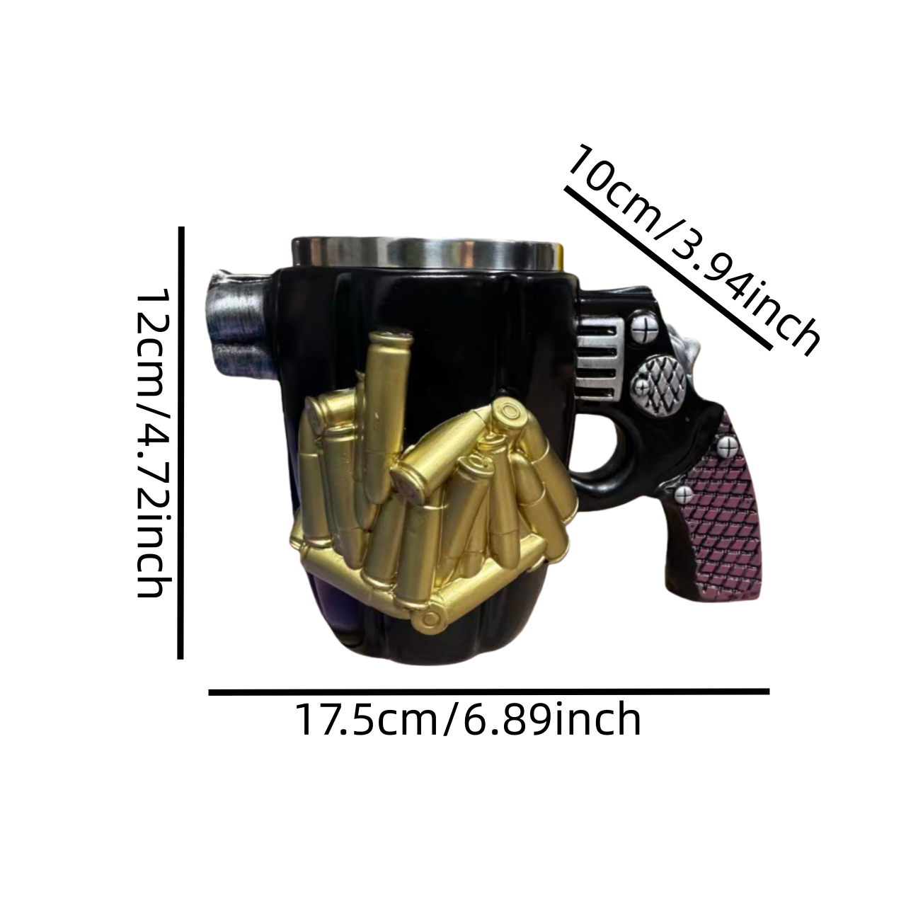 3D Revolver Gun Mug - Bullet Cylinder Coffee Cup | Stainless Steel Pistol Mug