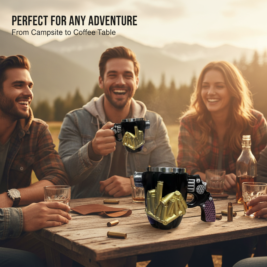 3D Revolver Gun Mug - Bullet Cylinder Coffee Cup | Stainless Steel Pistol Mug