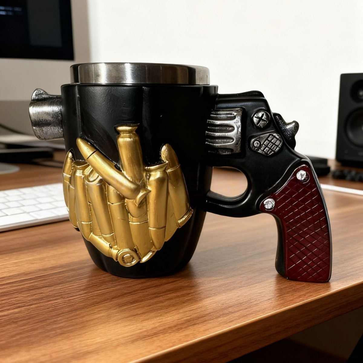 3D Revolver Gun Mug - Bullet Cylinder Coffee Cup | Stainless Steel Pistol Mug
