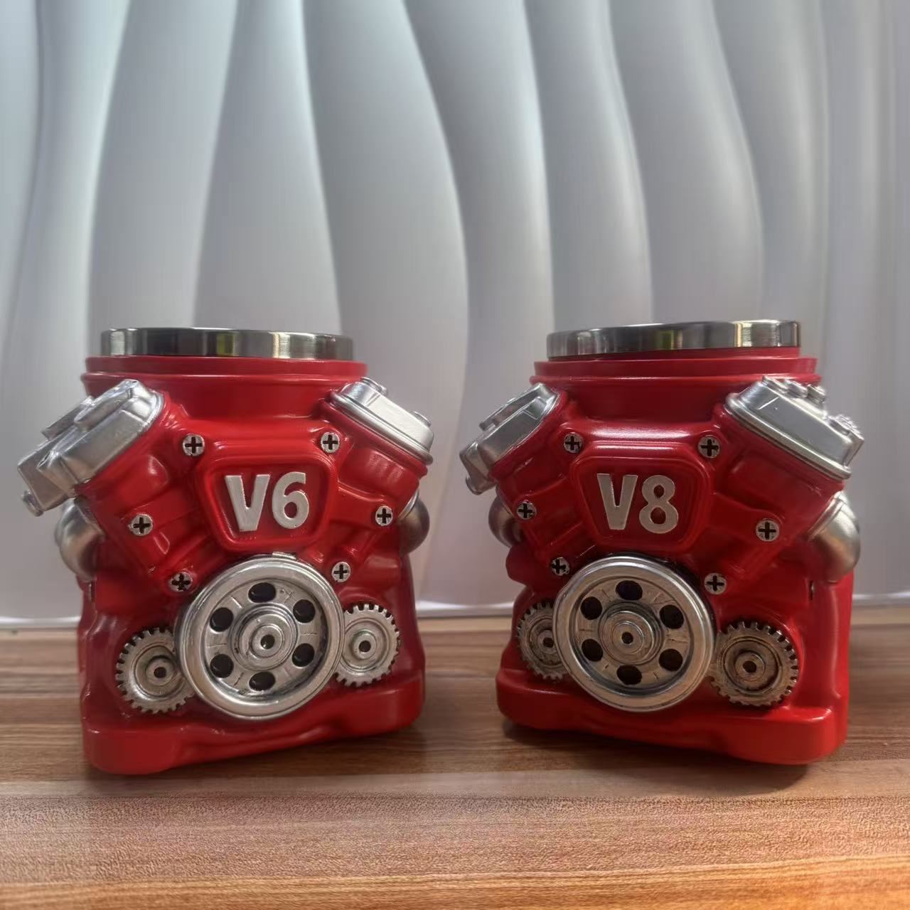 V6 V8 Engine Block 3D Mug - Red Racing Coffee Cup | Stainless Steel Mechanic Gift