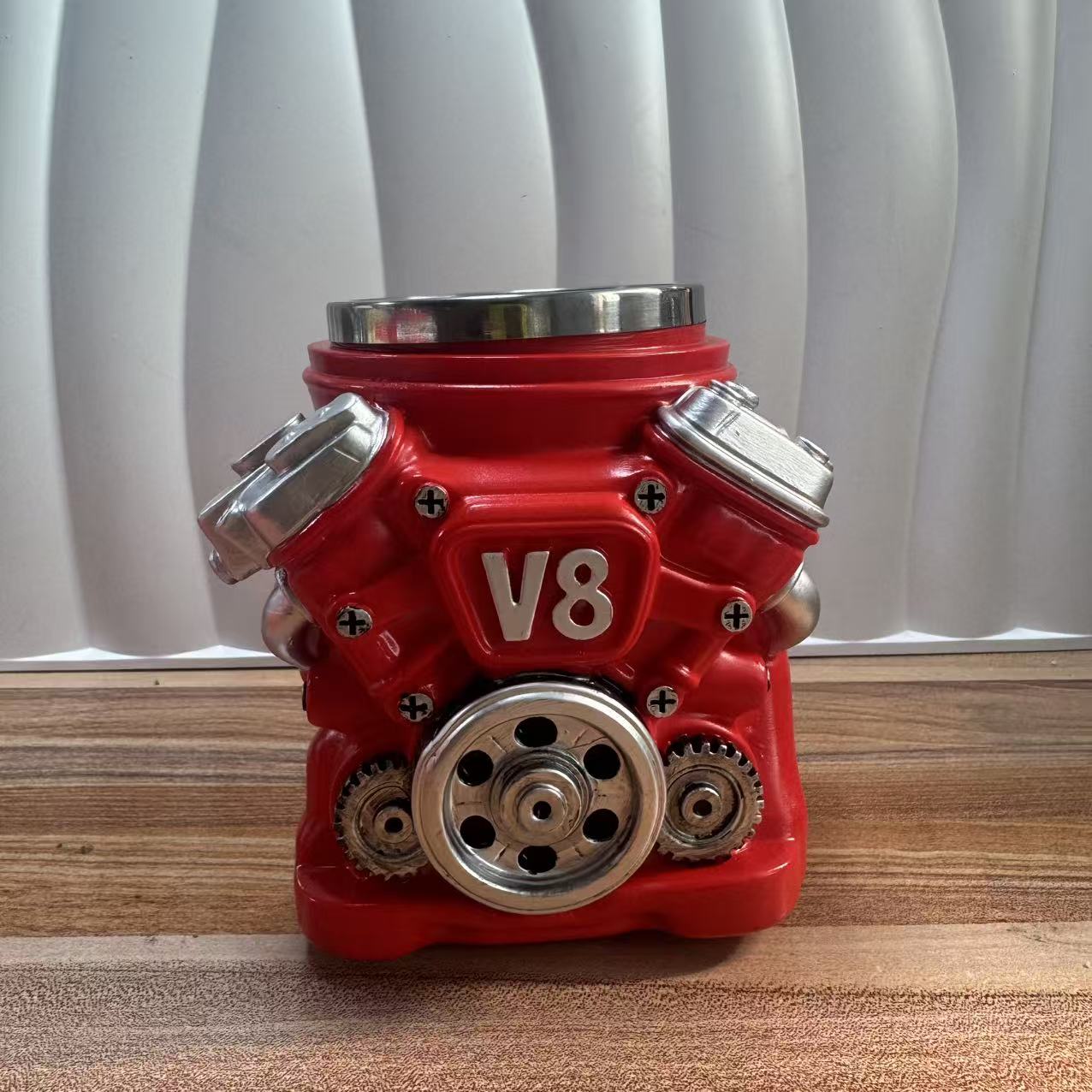V6 V8 Engine Block 3D Mug - Red Racing Coffee Cup | Stainless Steel Mechanic Gift