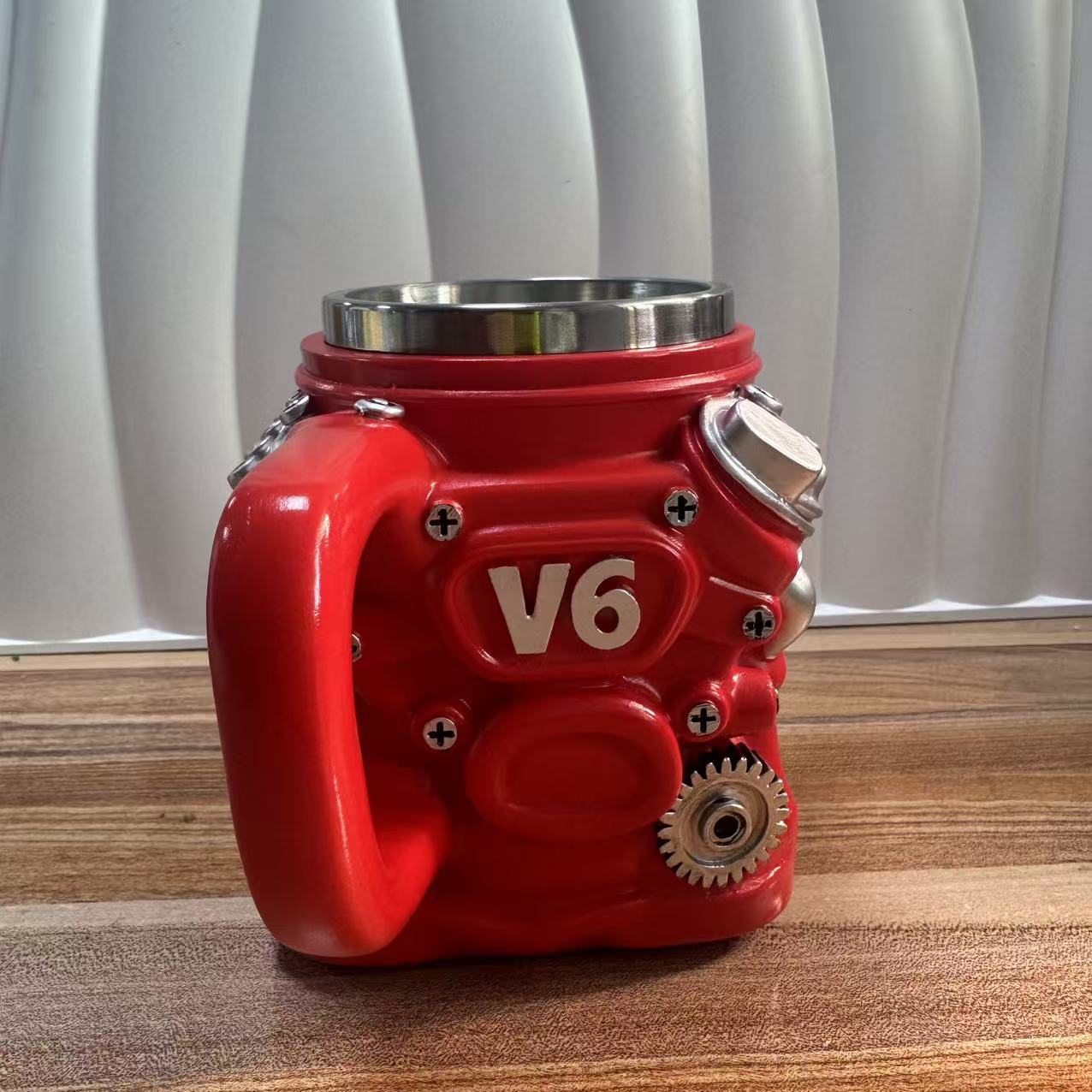 V6 V8 Engine Block 3D Mug - Red Racing Coffee Cup | Stainless Steel Mechanic Gift