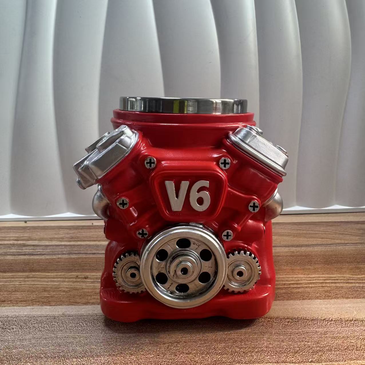 V6 V8 Engine Block 3D Mug - Red Racing Coffee Cup | Stainless Steel Mechanic Gift