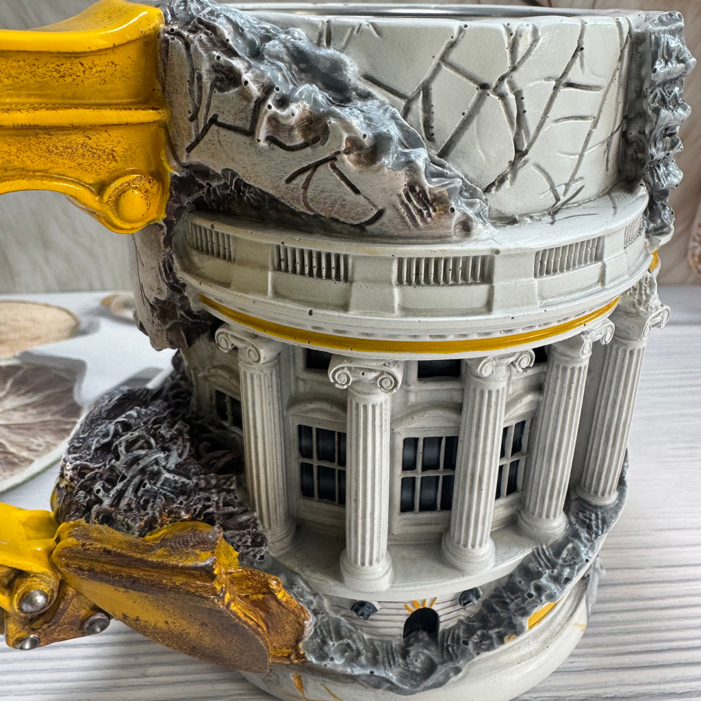 3D Excavator Construction Mug - Ruins Building Coffee Cup | Stainless Steel Heavy Machinery Mug