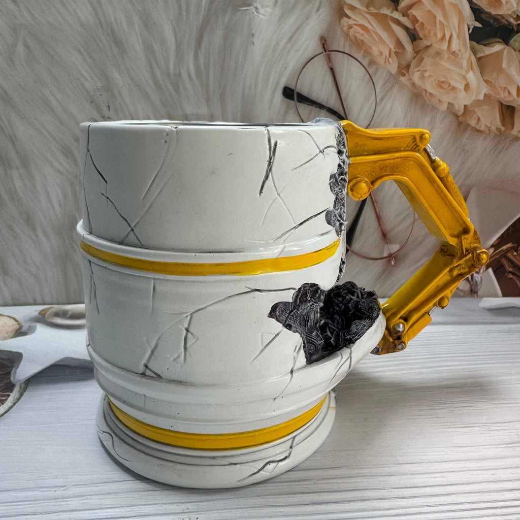 3D Excavator Construction Mug - Ruins Building Coffee Cup | Stainless Steel Heavy Machinery Mug
