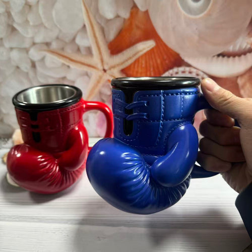3D Boxing Glove Mug - Red & Blue | Stainless Steel Fighter Coffee Cup for Sports Fans