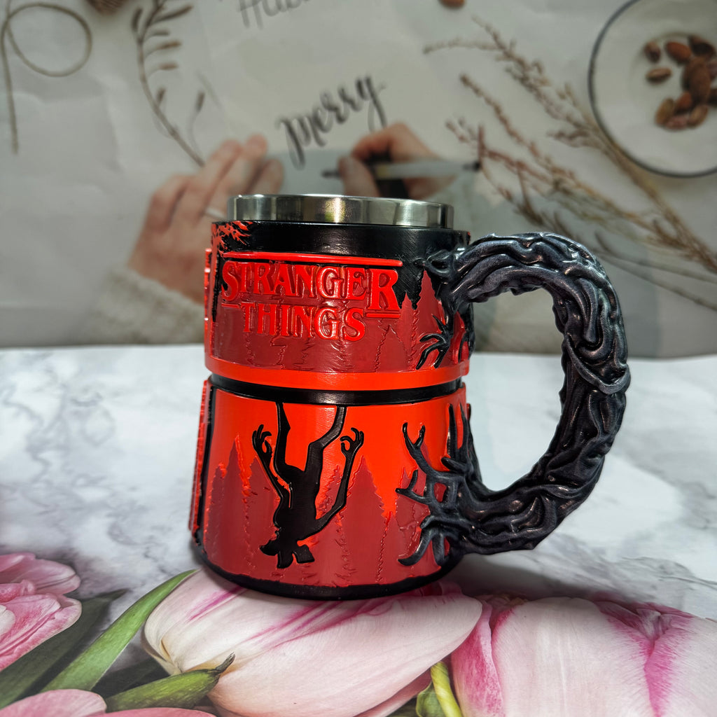 Stranger Things 3D Mug - Upside Down Forest Scene | Stainless Steel Horror Coffee Cup with Vine Handle