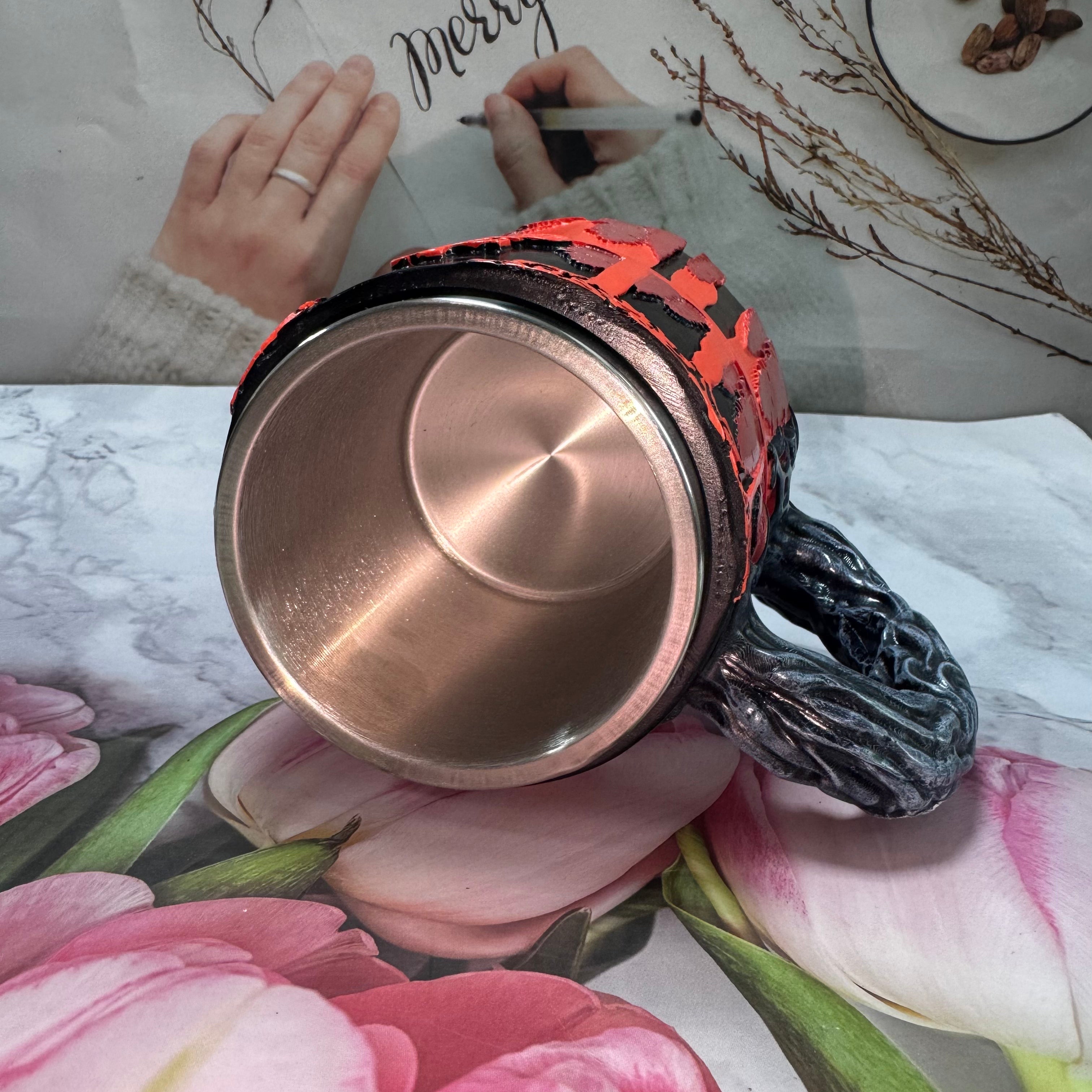 Stranger Things 3D Mug - Upside Down Forest Scene | Stainless Steel Horror Coffee Cup with Vine Handle