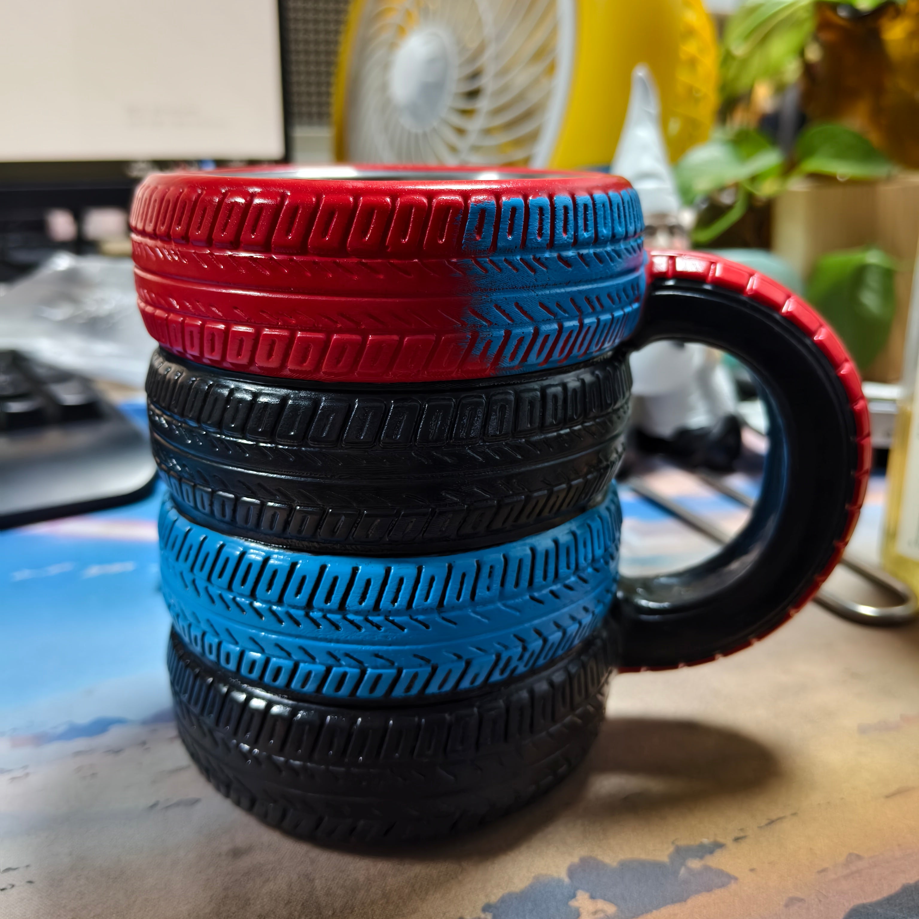 3D Tire Mug - Ultimate Racing Fan Gift | Realistic Multi-Color Stainless Steel Coffee Cup for Car Lovers