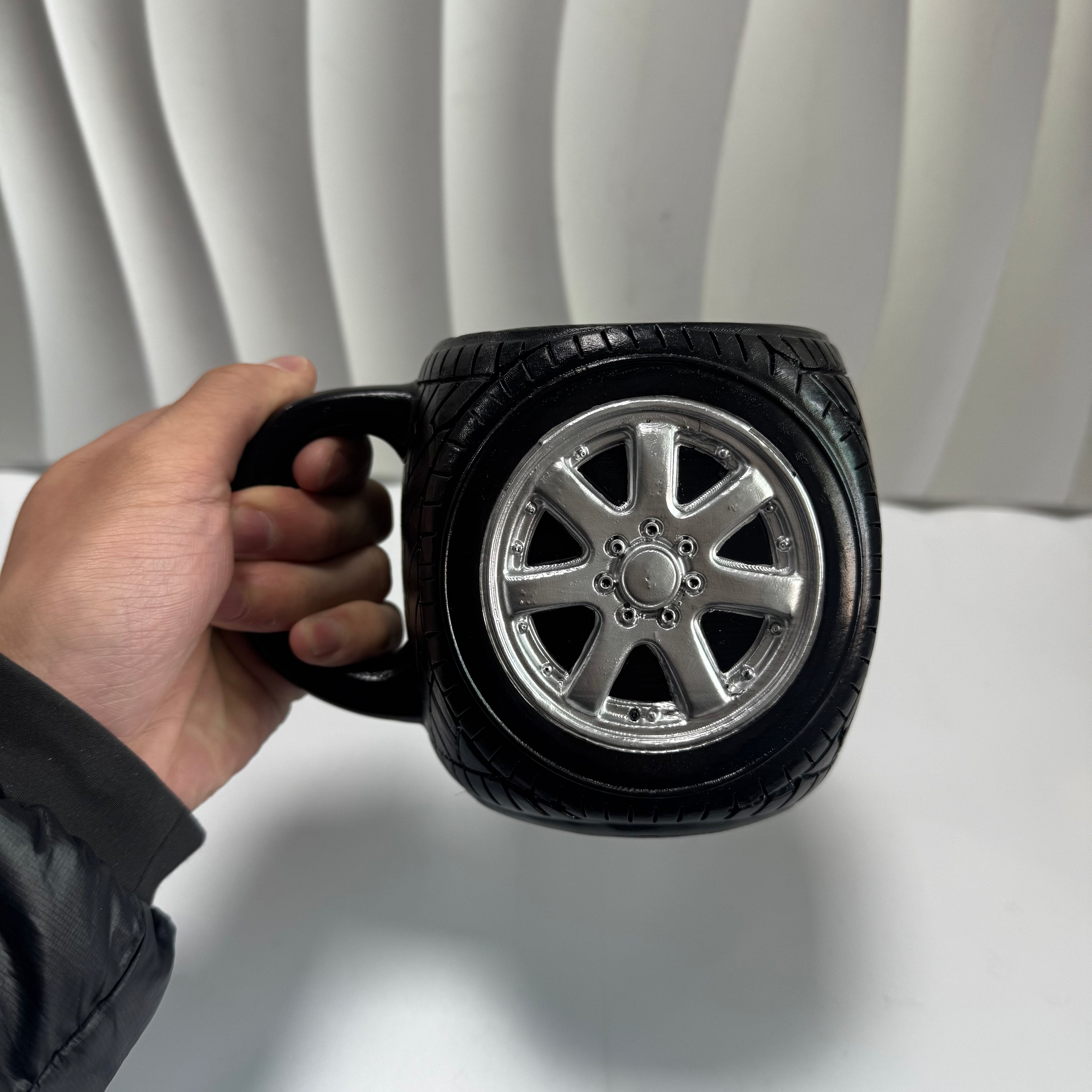 3D Tire Mug - Racing Wheel Coffee Cup | Black Stainless Steel Mug for Car Enthusiasts