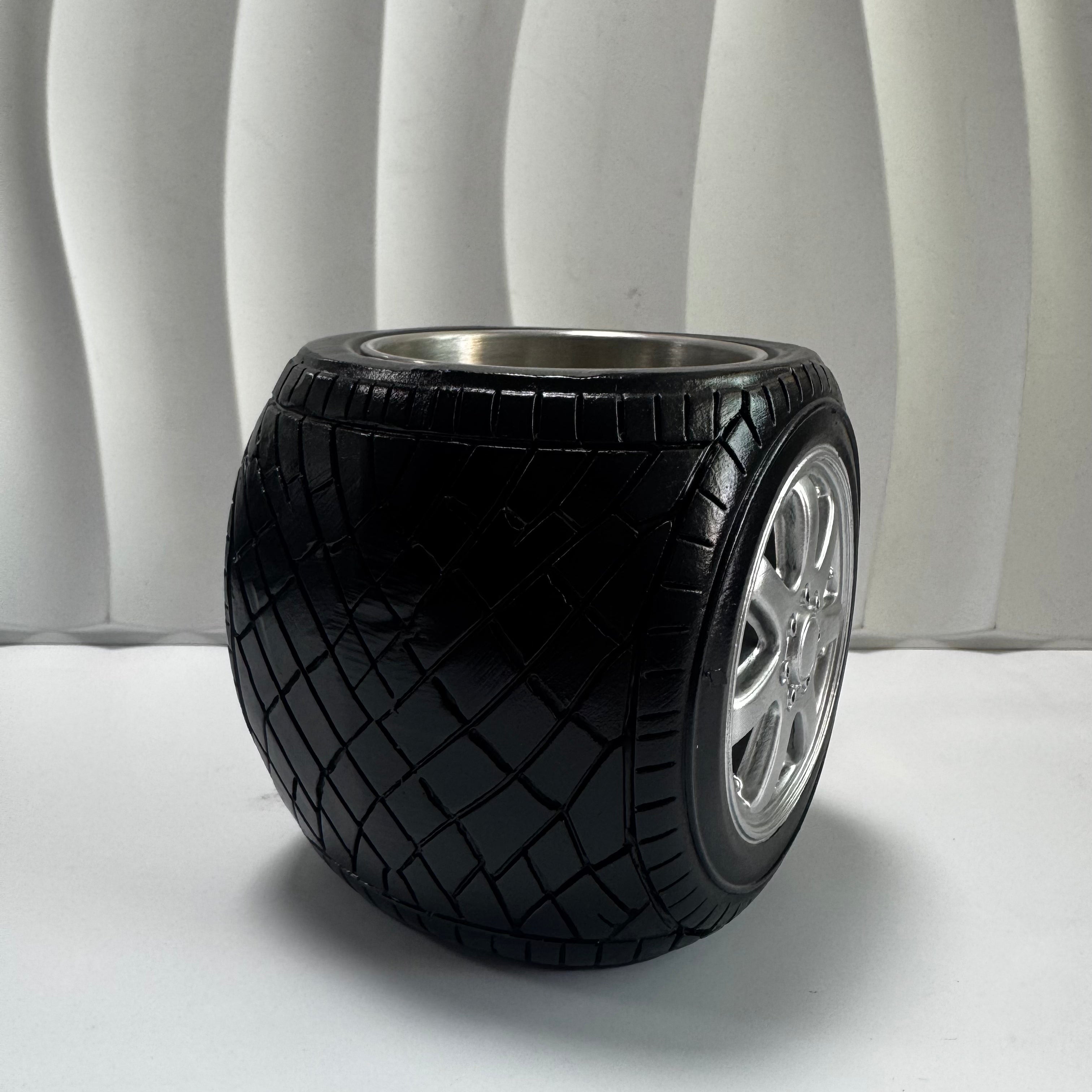 3D Tire Mug - Racing Wheel Coffee Cup | Black Stainless Steel Mug for Car Enthusiasts