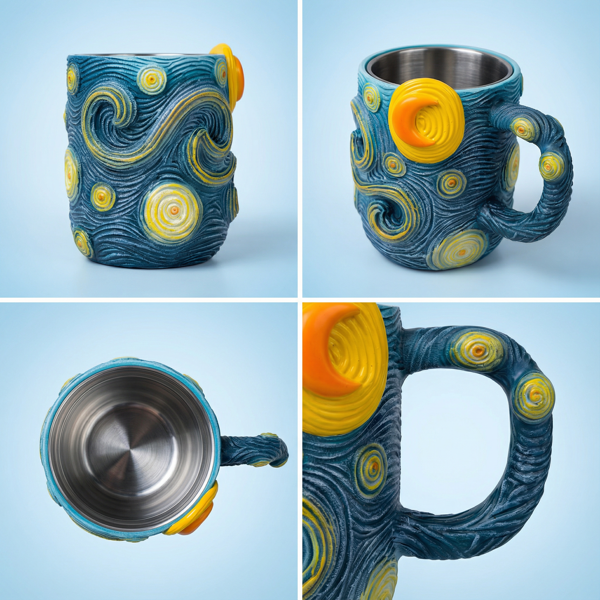 3D Van Gogh Starry Night Mug - Artistic Coffee Cup | Stainless Steel Impressionist Mug