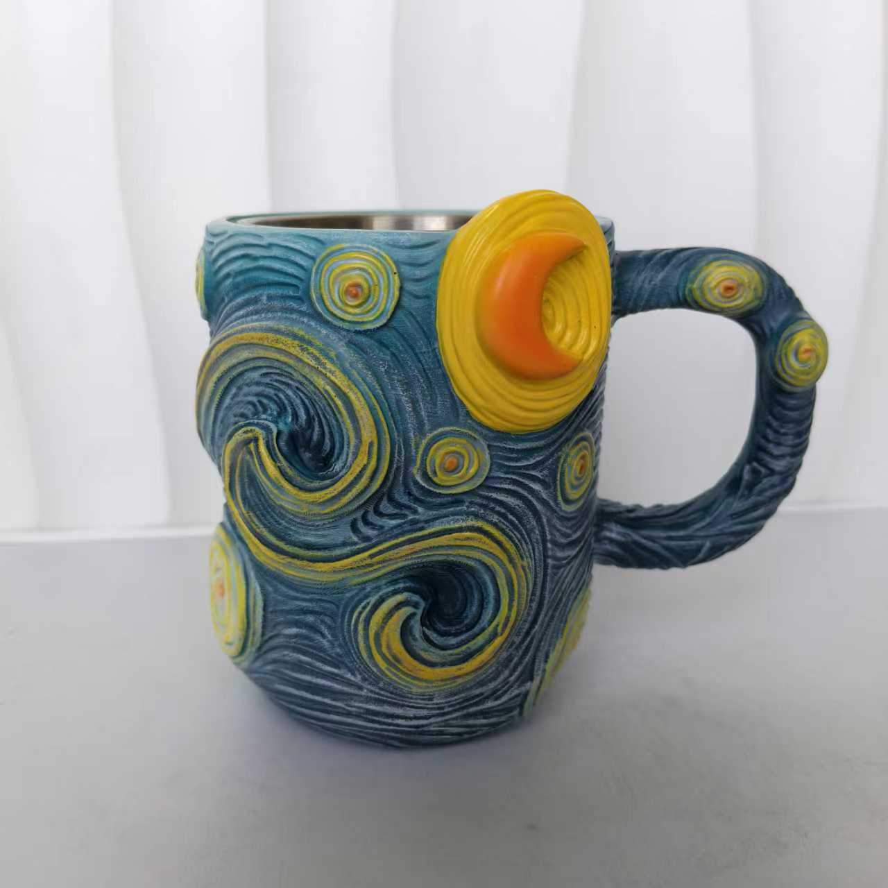 3D Van Gogh Starry Night Mug - Artistic Coffee Cup | Stainless Steel Impressionist Mug