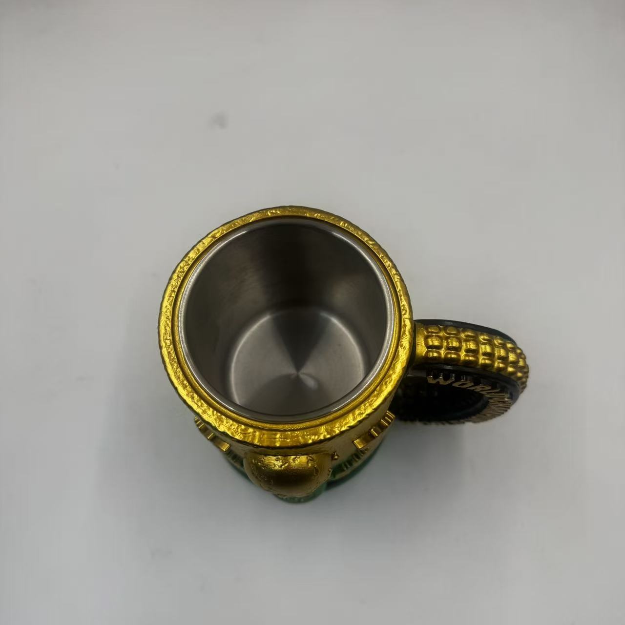 FIFA World Cup Trophy 3D Mug - Gold & Green Gradient | Stainless Steel Soccer Coffee Cup with Champion Handle