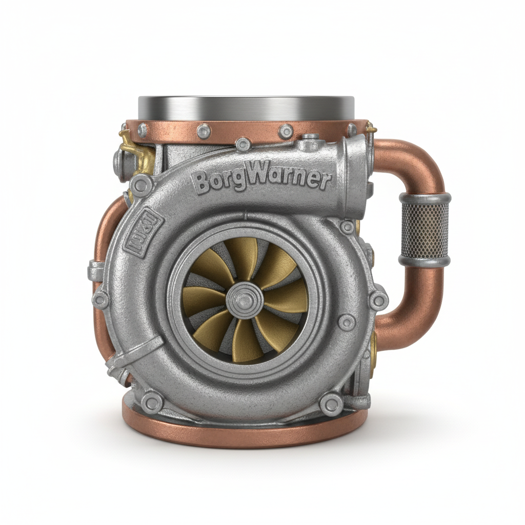 3D BorgWarner Turbocharger Mug - White Background