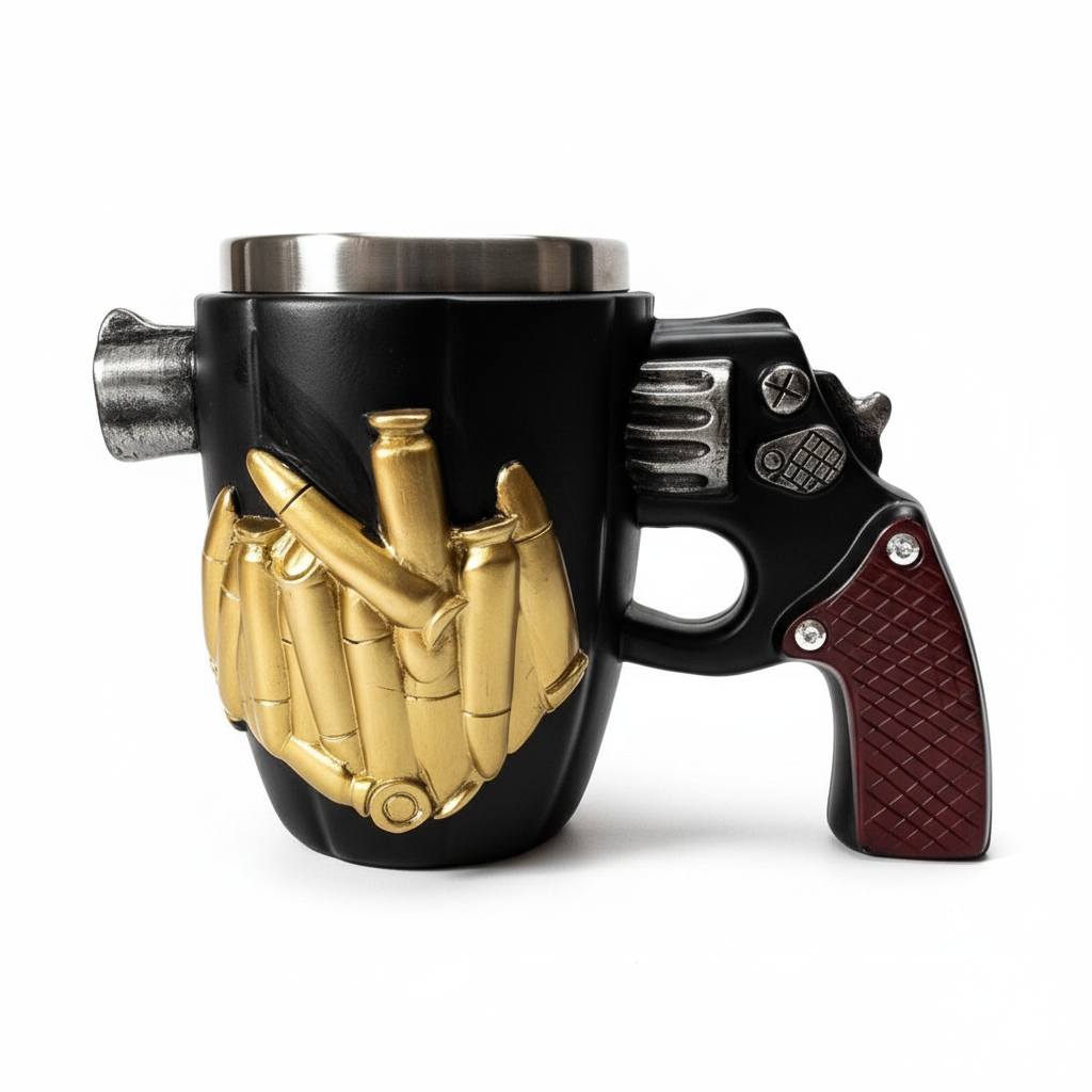3D Revolver Gun Mug - Pure White Background