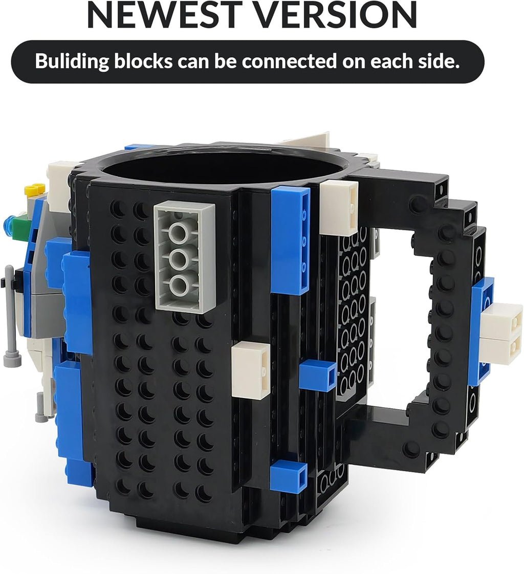 Build-on Brick Coffee Mug, Funny DIY Novelty Cup with Building Blocks Creative for Kids Men Women Xmas Birthday