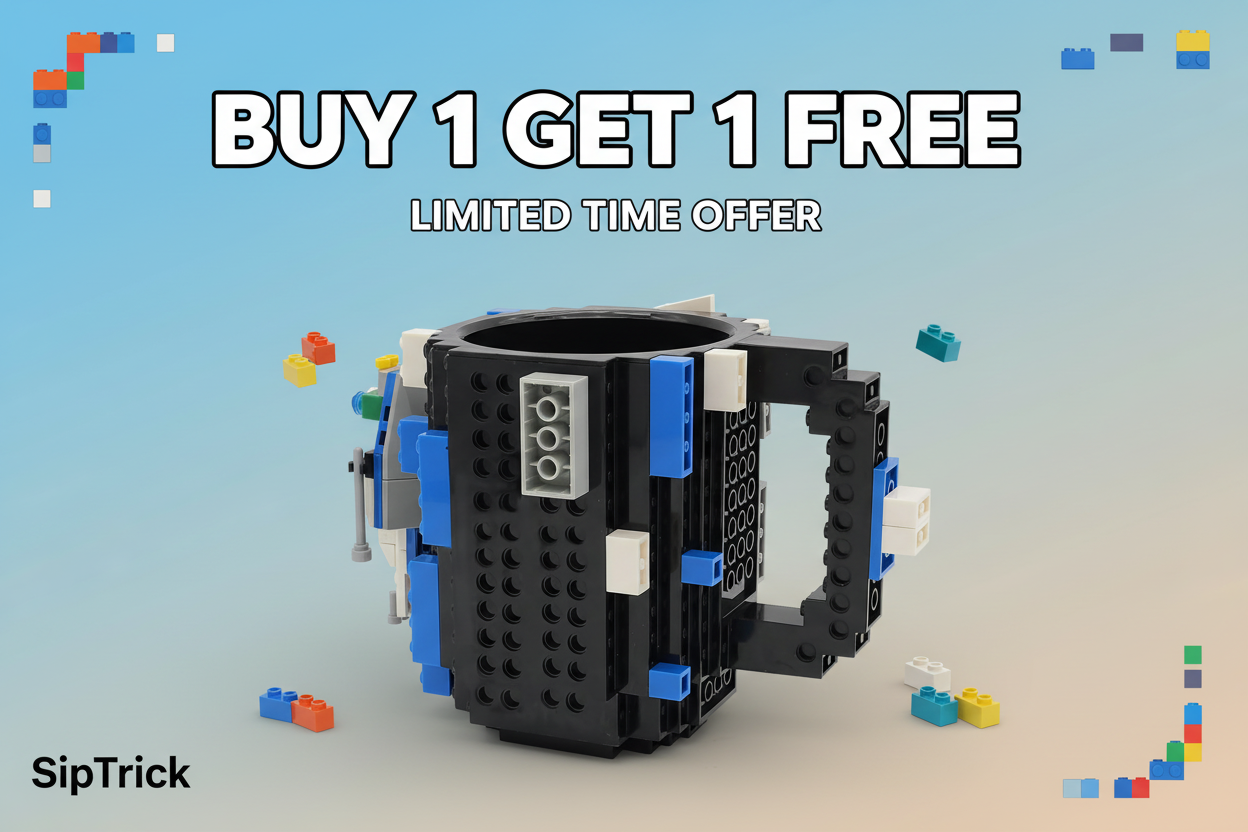 创意积木咖啡杯买一送一宣传横幅