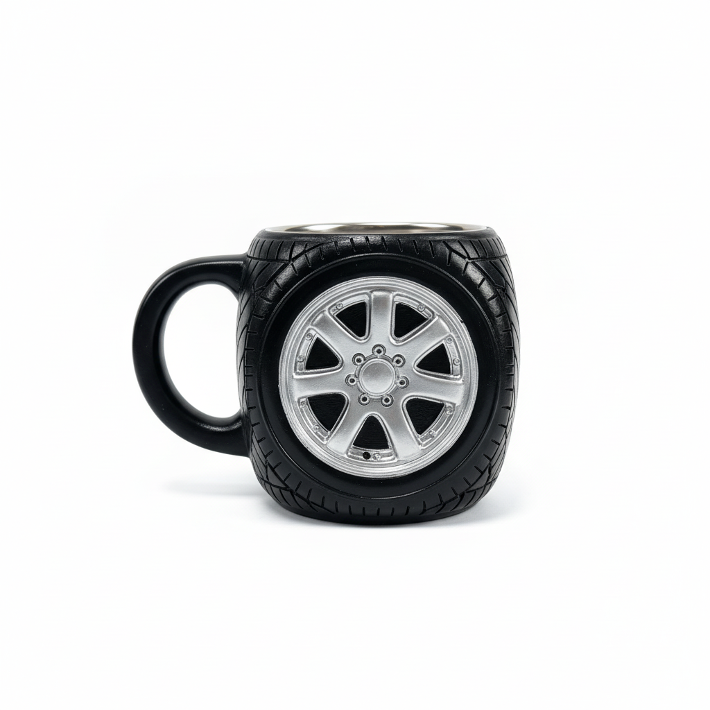 Black Tire 3D Mug White Background
