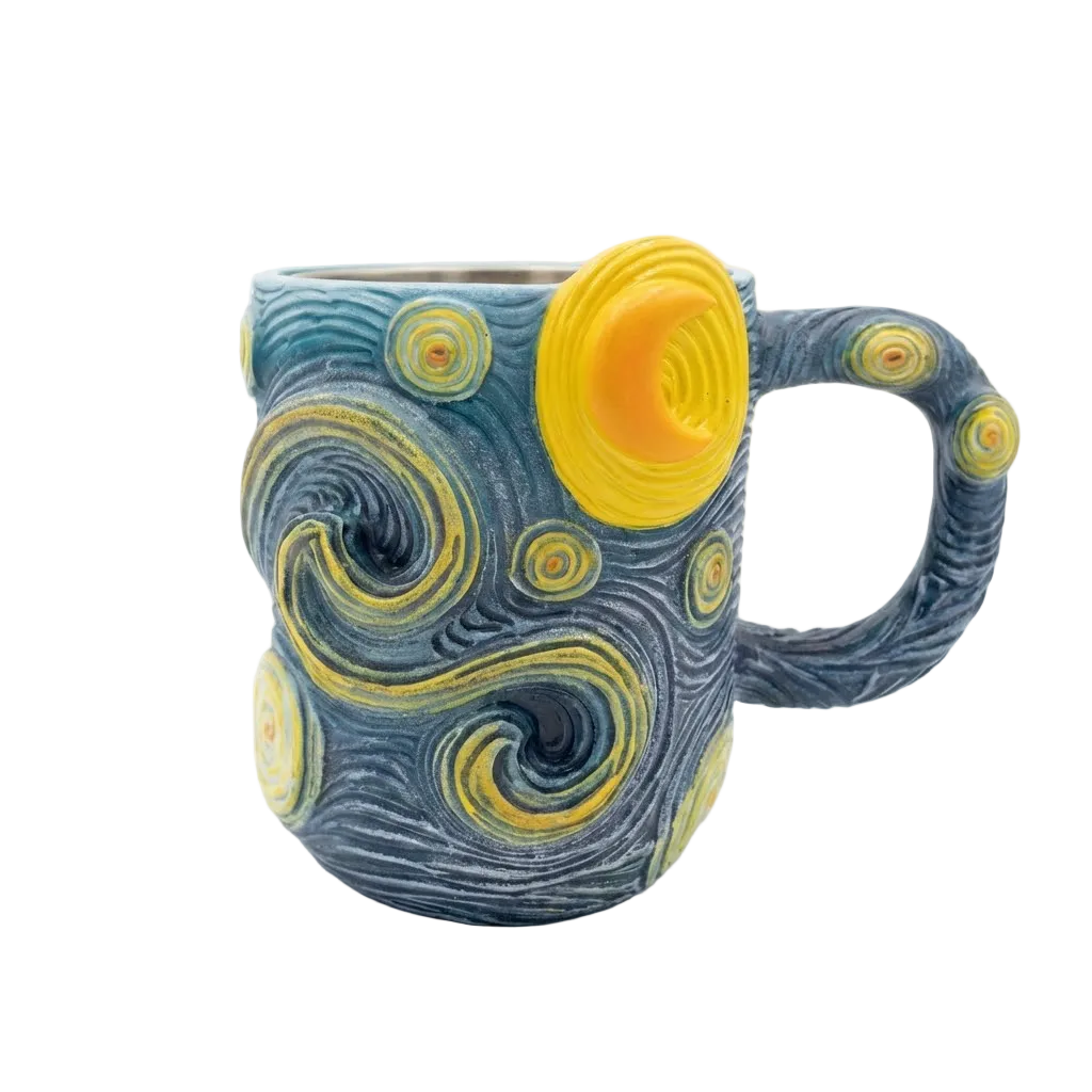 3D Van Gogh Starry Night Mug - Artistic Coffee Cup | Stainless Steel Impressionist Mug