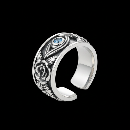 Eye of Horus ring from a 45 degree side angle