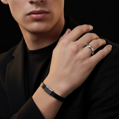 Mobius Ring styled with layered jewelry