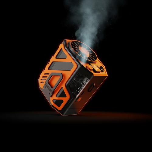 SipTrick Y12 Tactical Waist Fan — Cinematic hero shot with cooling mist from top fan outlet