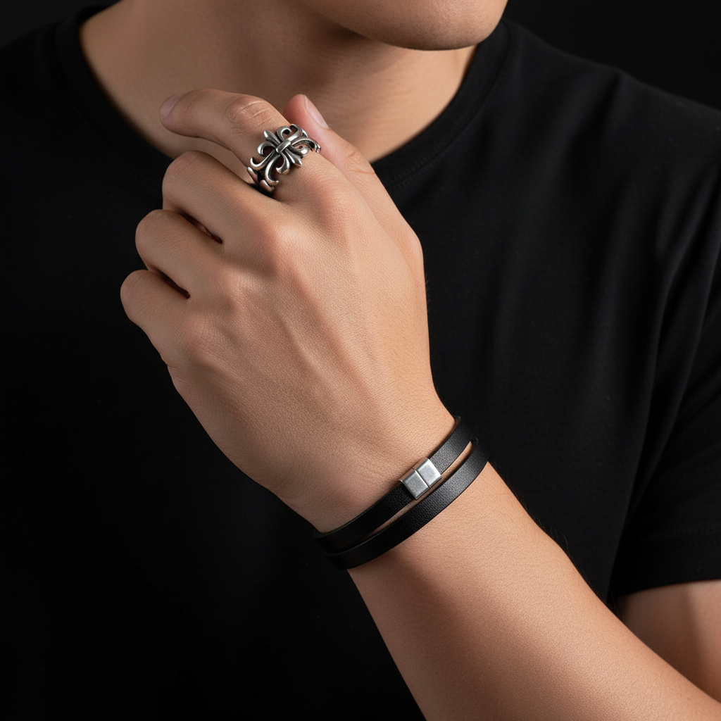 Vintage Cross Ring styled with layered jewelry
