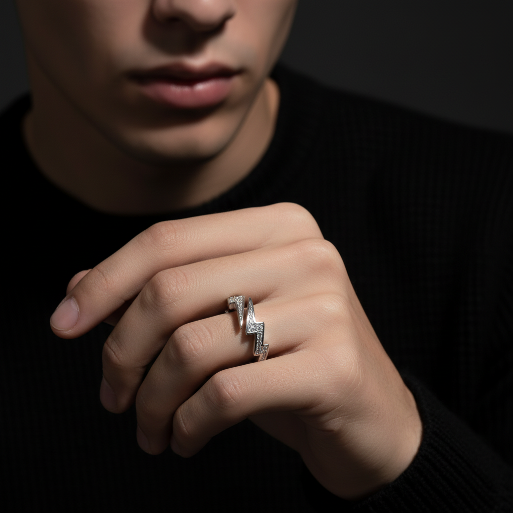 Lightning Bolt Ring worn