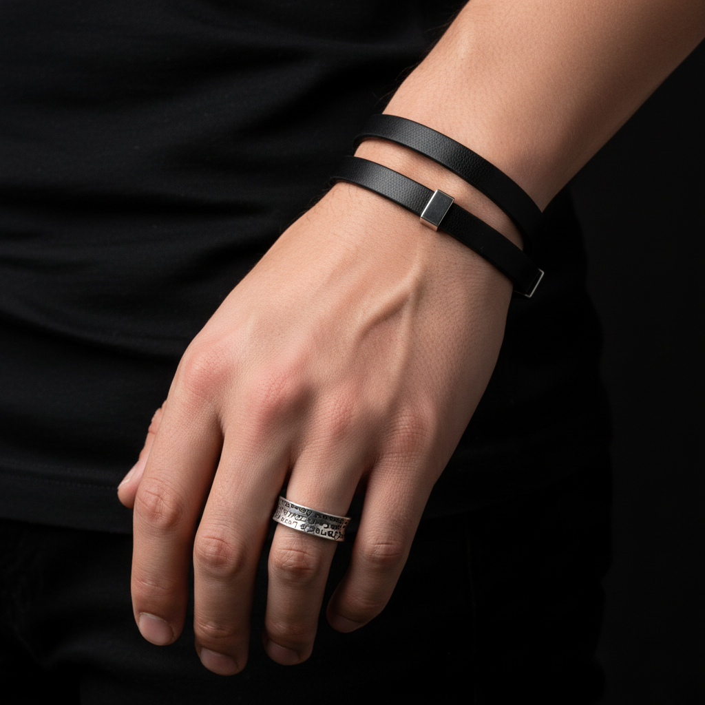 Graffiti Letter Ring styled with layered jewelry