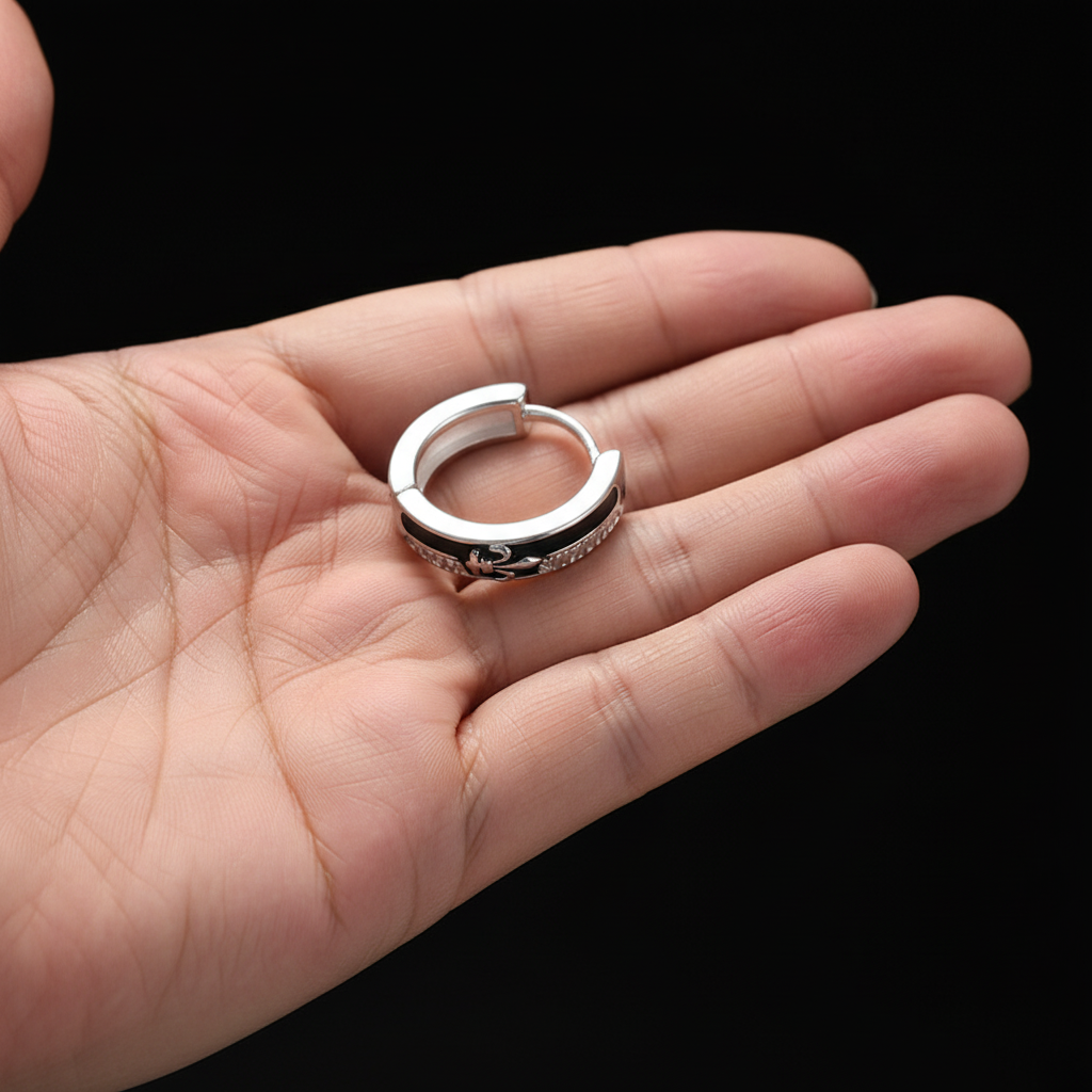 Knight Hoop Earrings size reference on palm