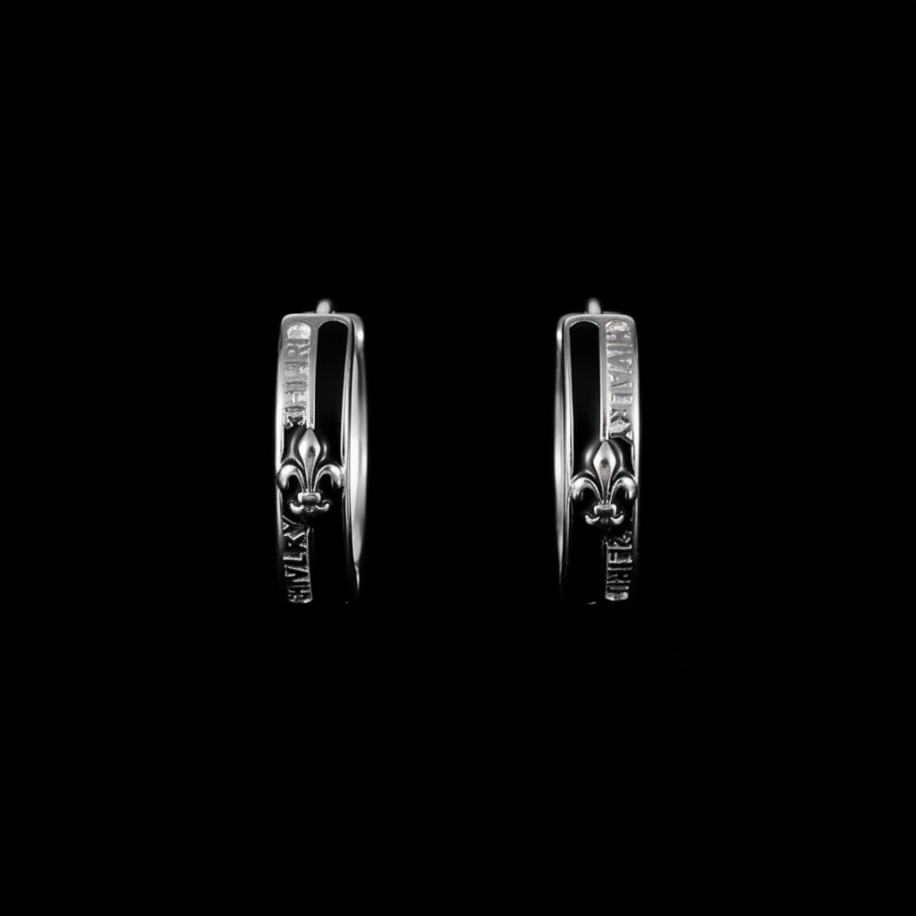 Knight Hoop Earrings main image, pure black background