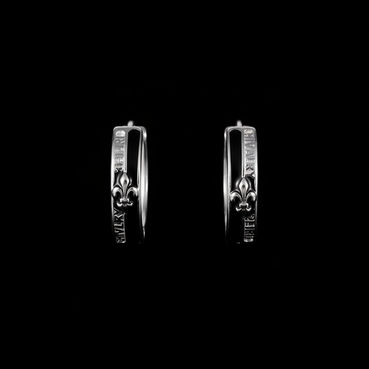 Knight Hoop Earrings main image, pure black background