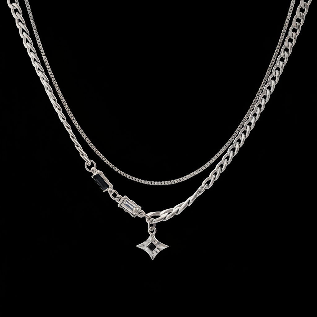 Layered Star Necklace main image, pure black background