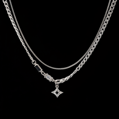 Layered Star Necklace main image, pure black background