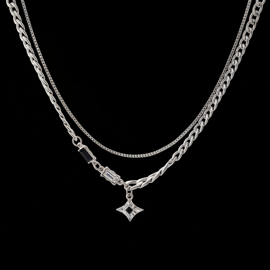Layered Star Necklace main image, pure black background