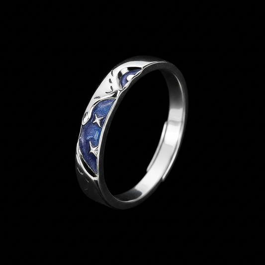 Blue starry night ring on a black background