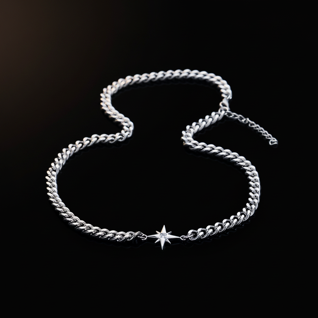 Eight Point Star Necklace main image, pure black background
