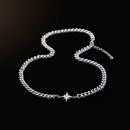 Eight Point Star Necklace main image, pure black background