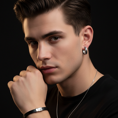 Knight Hoop Earrings styled with layered jewelry