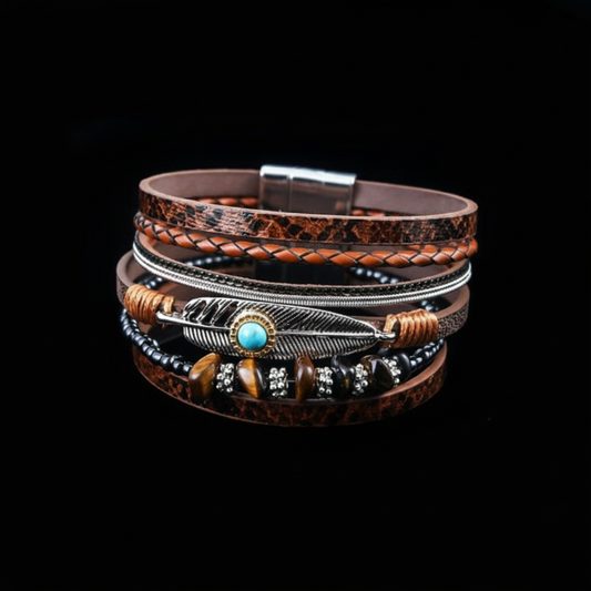 Vintage Feather Bracelet main image, pure black background