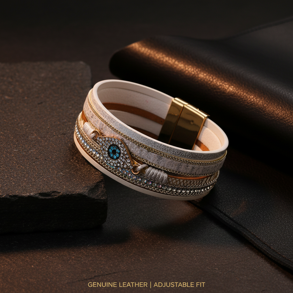 Evil Eye Leather Bracelet material genuine leather