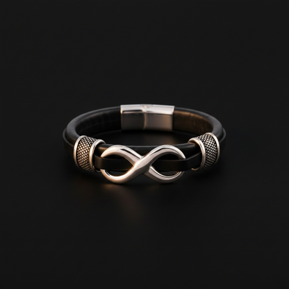 Infinity Leather Bracelet main image, pure black background
