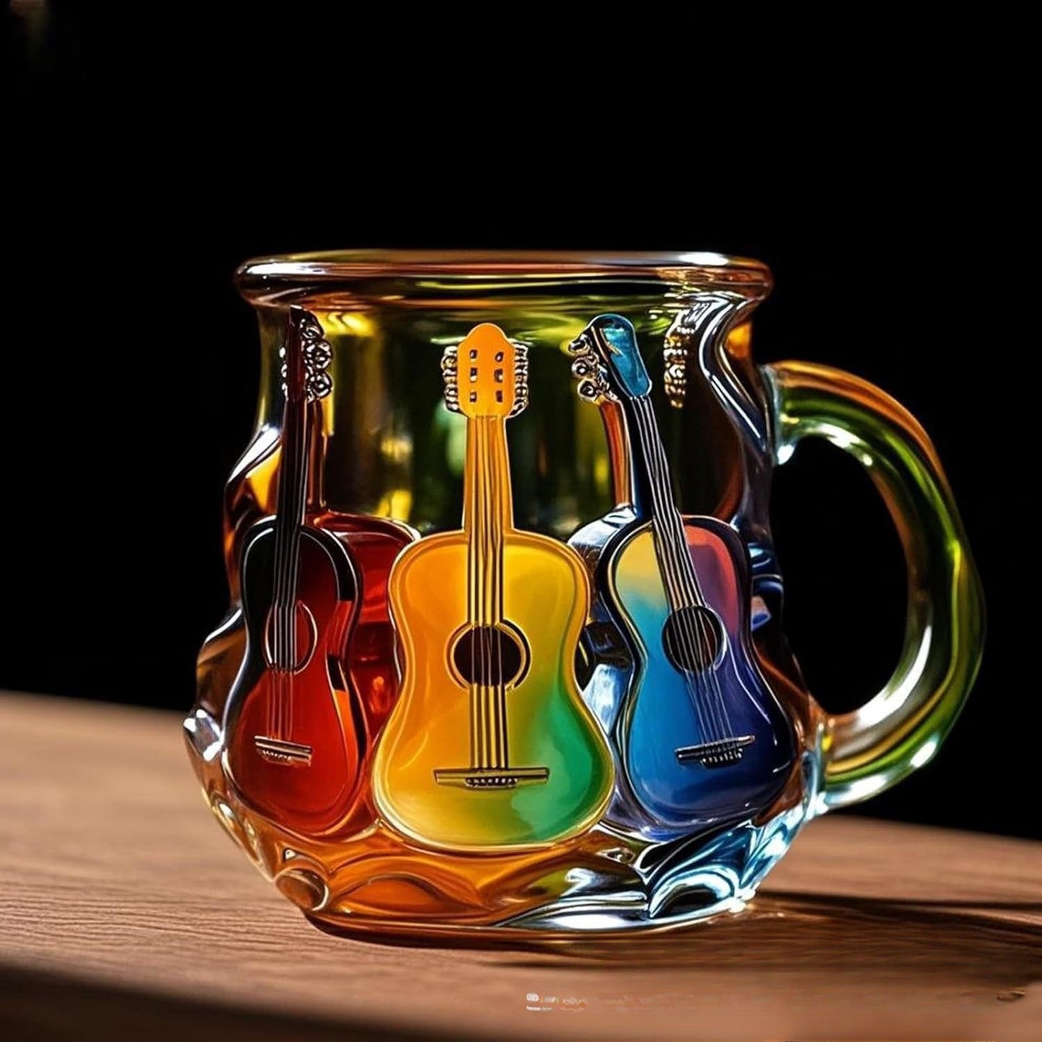 Rainbow Guitar Glass Mug - Colorful Music Themed Coffee Cup - Musician Gift