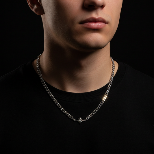 Eight Point Star Necklace worn