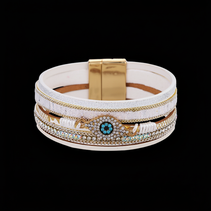 Evil Eye Leather Bracelet main image, pure black background